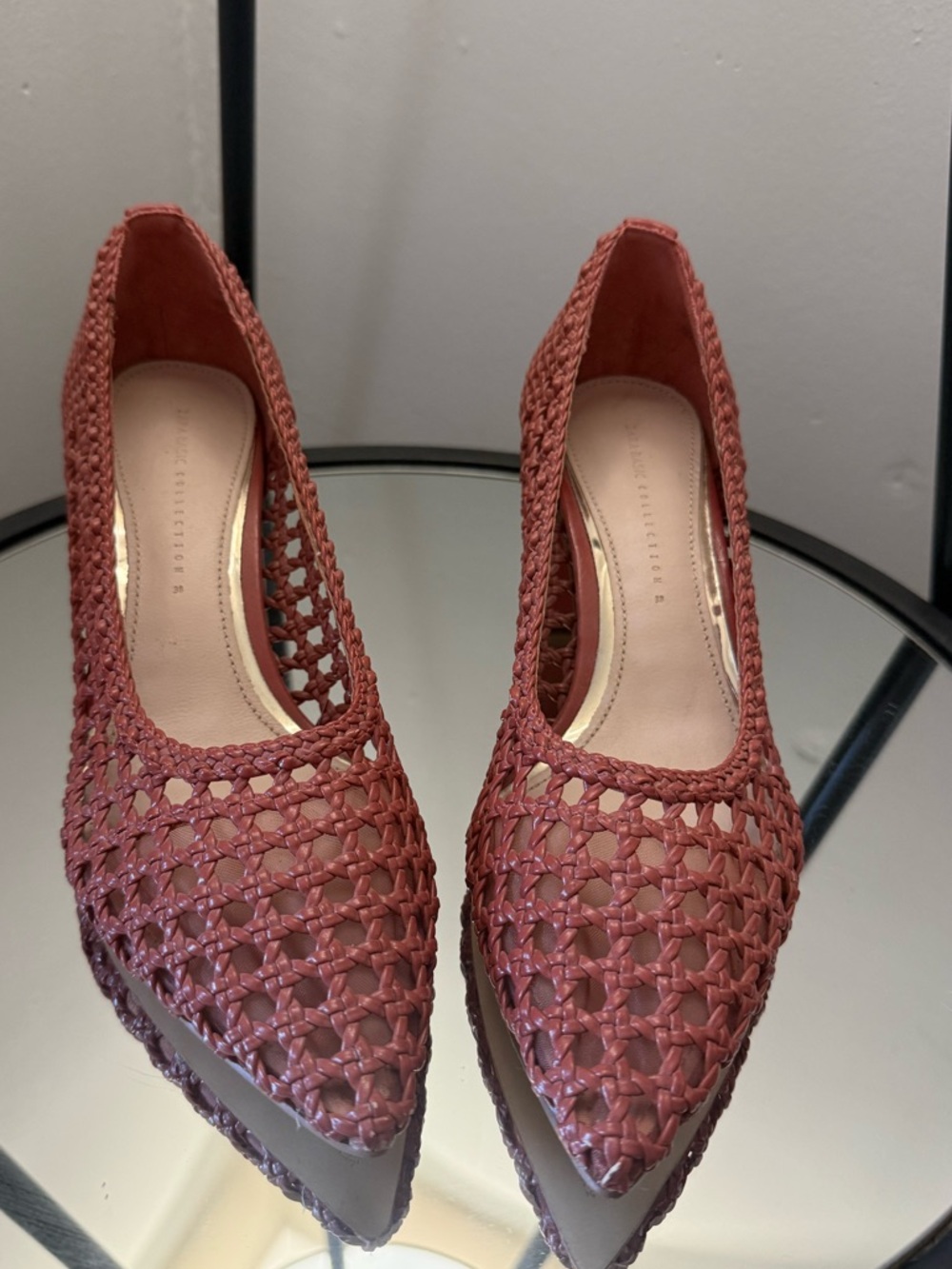 Zara Woven Block Heel Pumps in Dusty Rose
